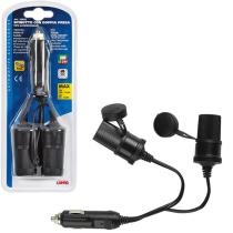 LAMPA LAM39056 - ENCHUFE MECHERO 2 TOMAS CABLE 18 CM CON TAPAS 12/24V